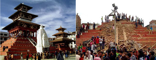 Kathmandu, Durbar Square - before & after earthquake -