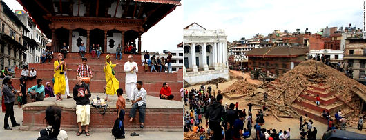 Kathmandu, Durbar Square - before & after earthquake -